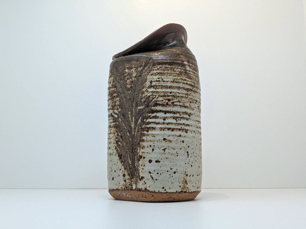 Brutalist Stoneware Vase or Pitcher | Heavy Textured Mid Century Pottery