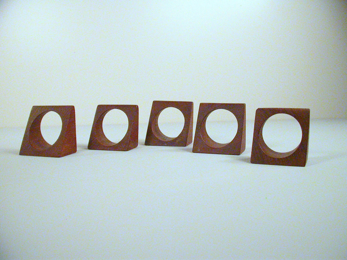 Teak Napkin Holder set of 5. MCM Teak Napkin Holders