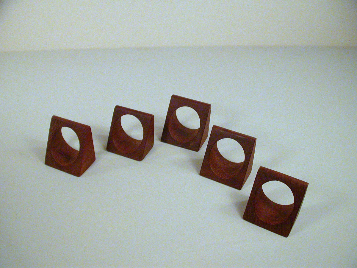 Teak Napkin Holder set of 5. MCM Teak Napkin Holders