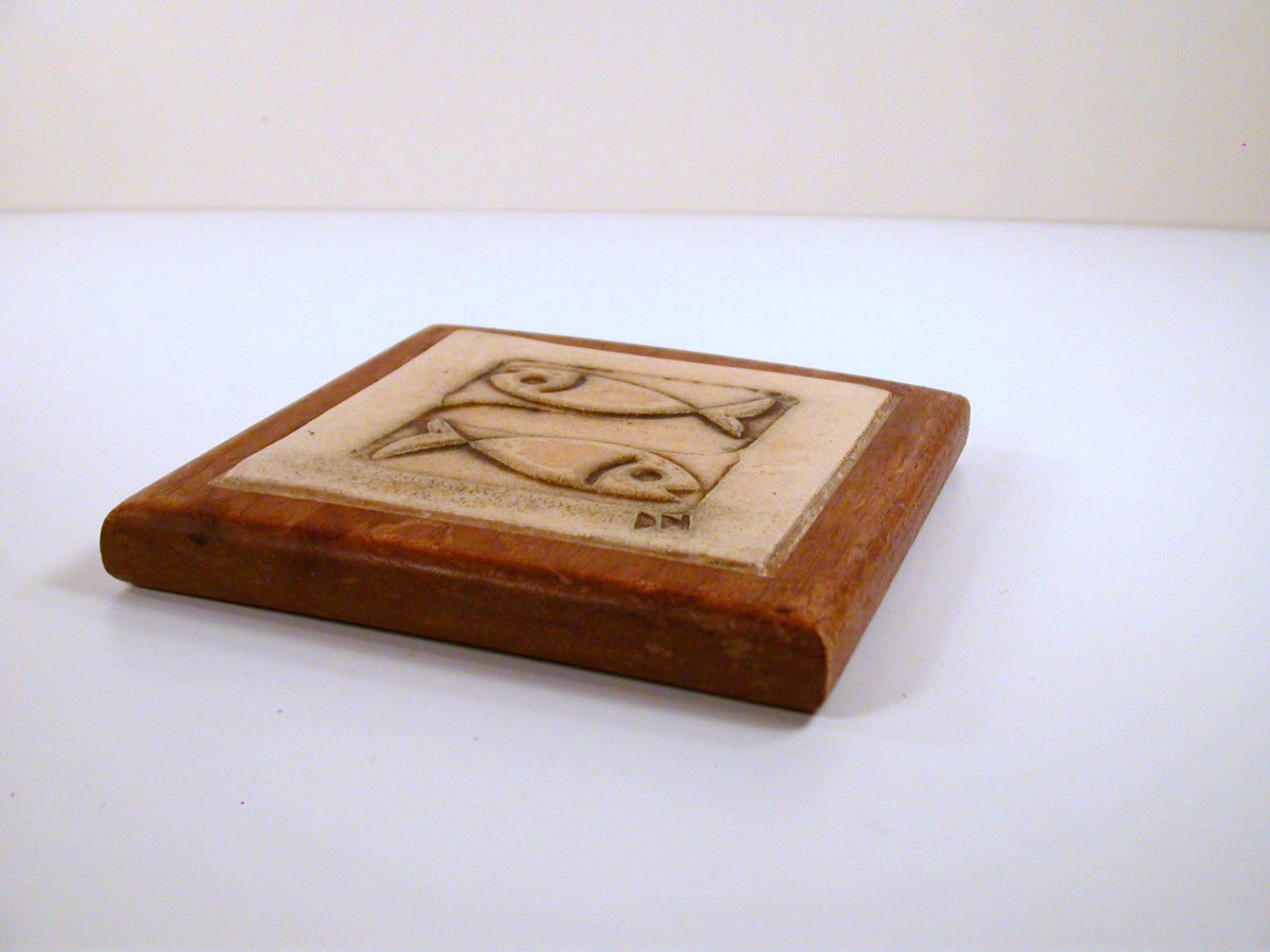 Vintage Trivet with Studio Pottery Tile Inlay with Teak Frame