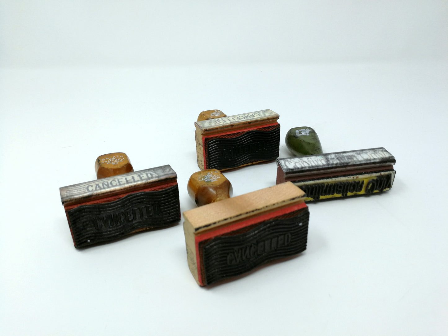 Vintage Wood Handled Office Stamps | 4 Rubber Stamps | Industrial Office Supply