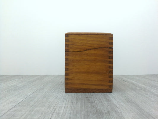 Oak Recipe or Library Index File Card Box | Vintage Solid Wood Hinged Box | Curve Cut Lid | Finger Jointed Sides