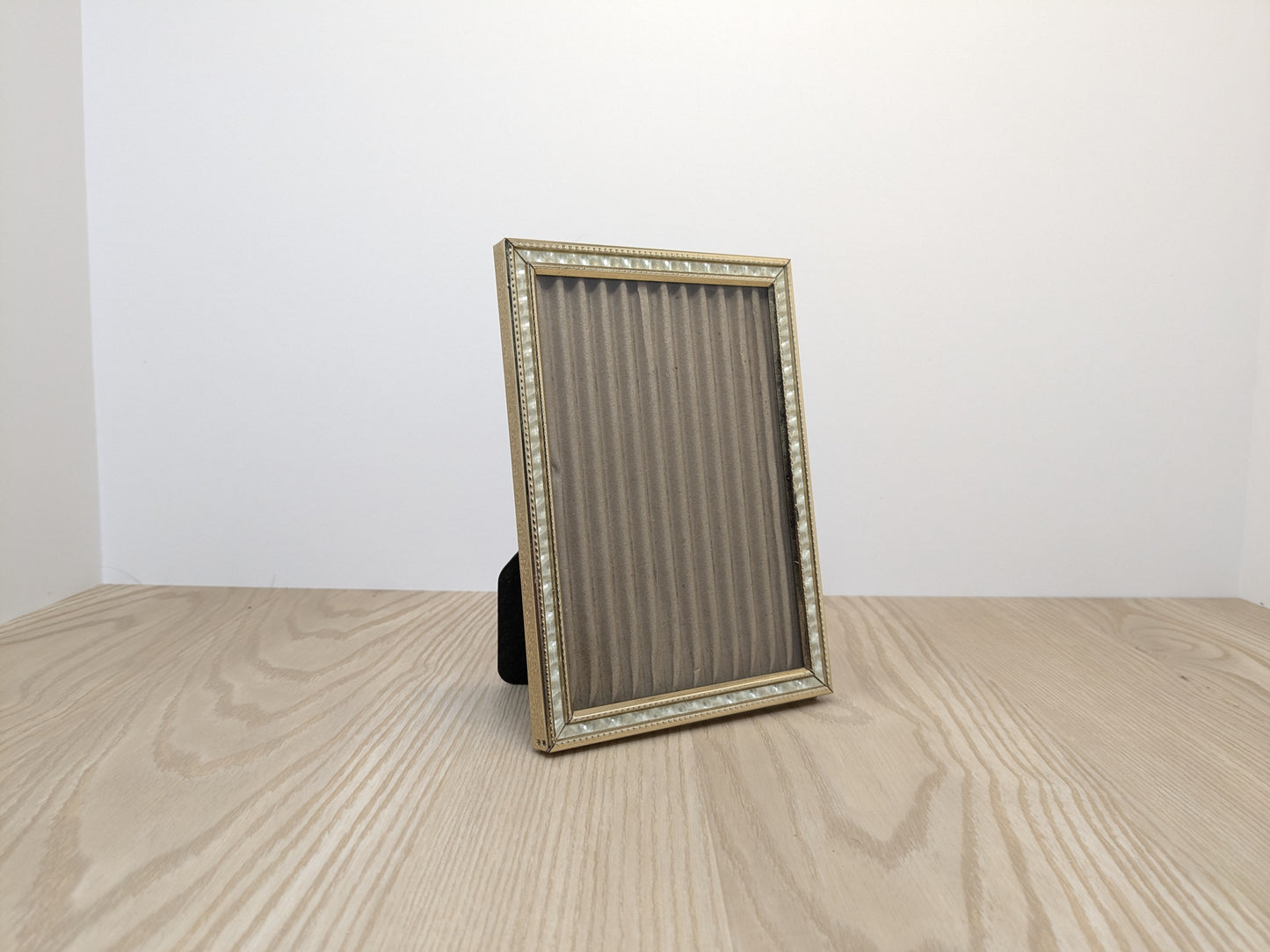 Vintage Beaded Metal Picture Frame | Faux Mother of Pearl Inlay