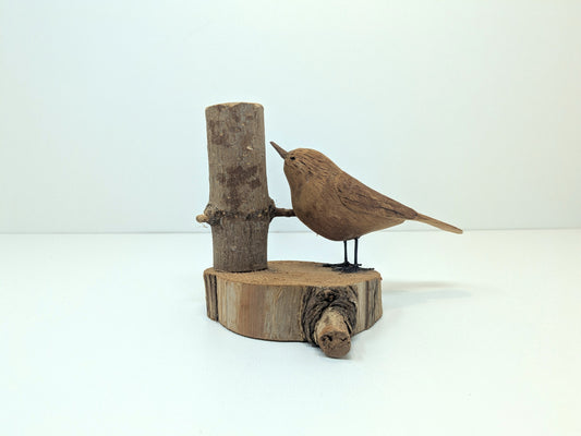 Wood Wren Hand Carved Bird Statue | Wood Folk Art