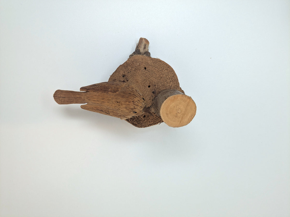 Wood Wren Hand Carved Bird Statue | Wood Folk Art