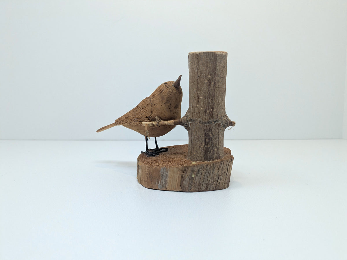 Wood Wren Hand Carved Bird Statue | Wood Folk Art