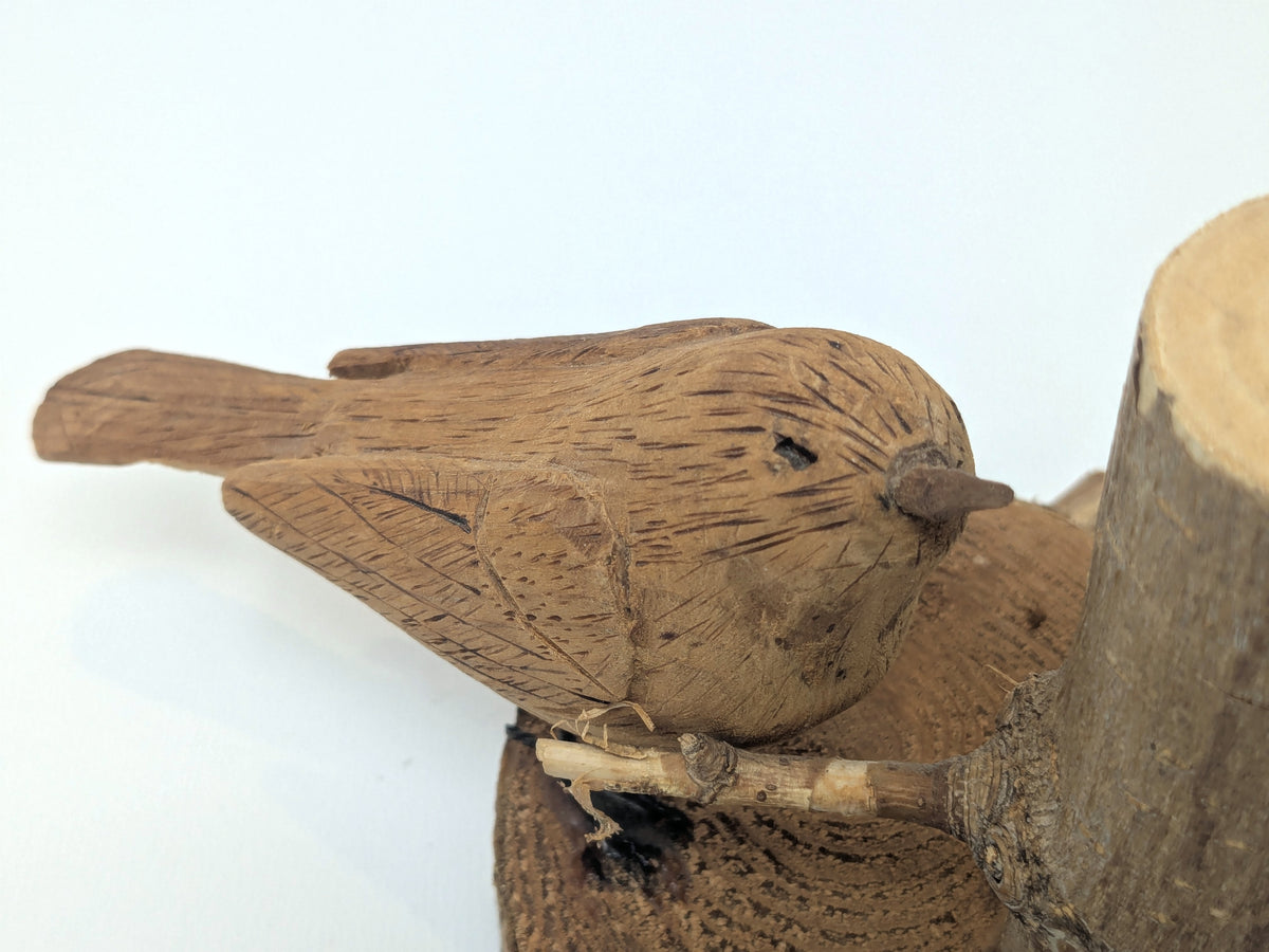 Wood Wren Hand Carved Bird Statue | Wood Folk Art