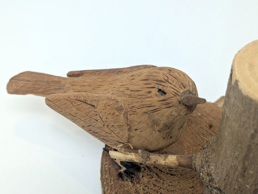Wood Wren Hand Carved Bird Statue | Wood Folk Art