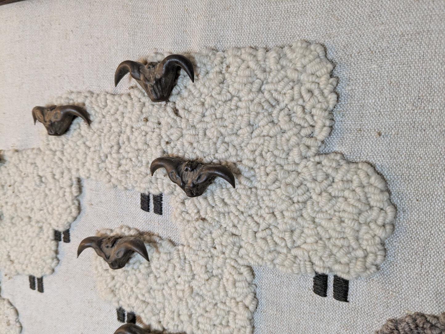Textile Art Flock of Sheep | Black Sheep Water Caltrop Heads