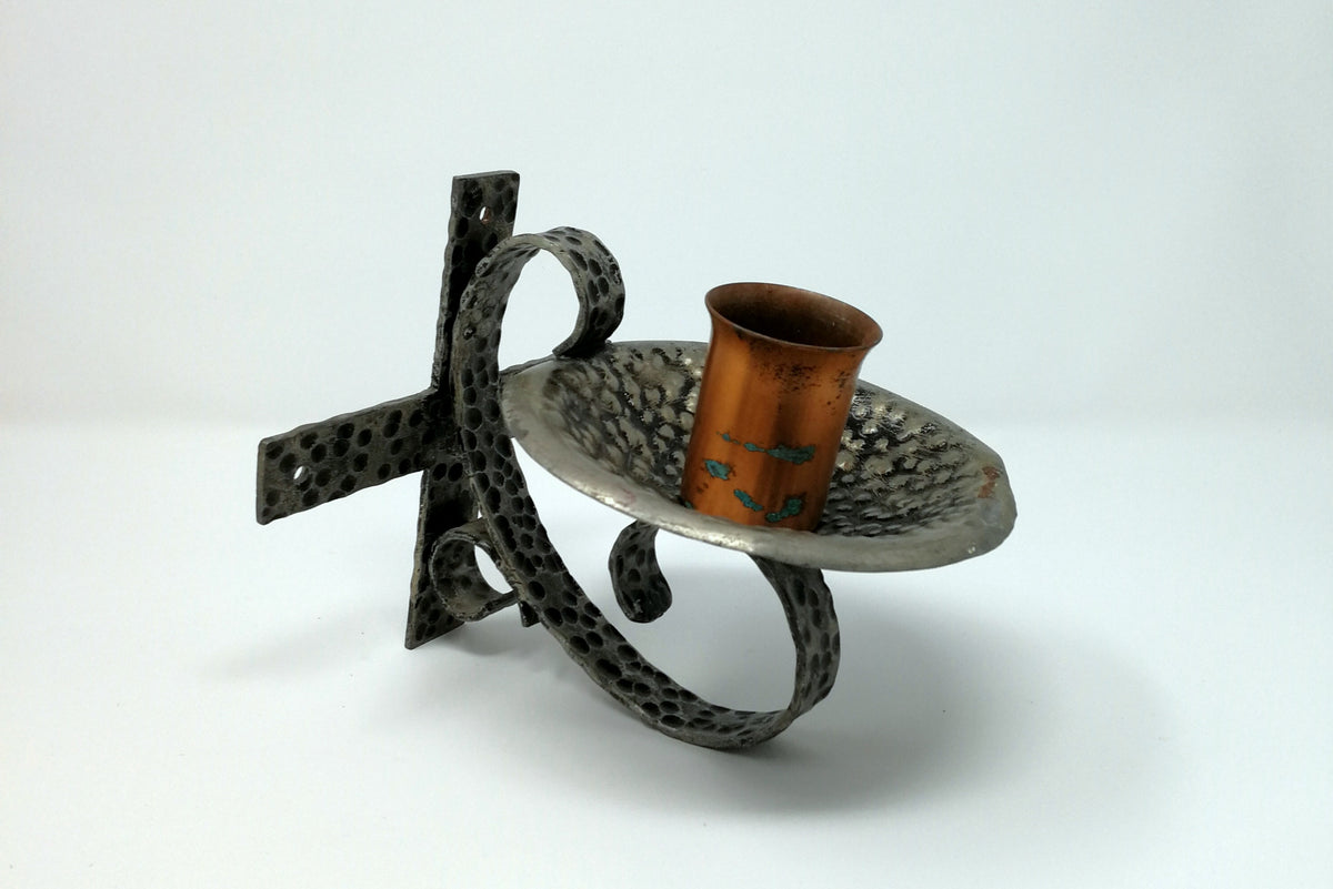 Wrought Iron Hand Hammered Candle Wall Sconce | Arts & Crafts Style Candle Holder